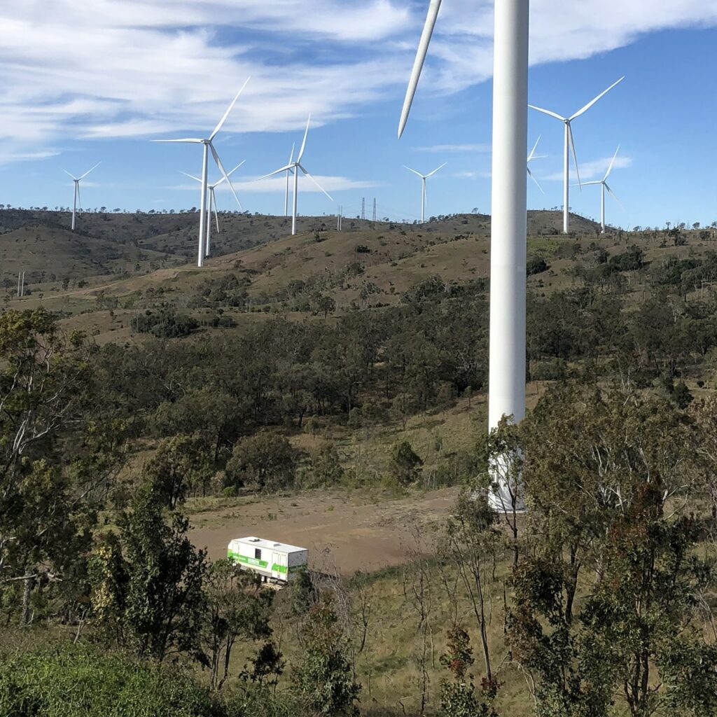 A Gunsyn caravan setup on a large wind farm