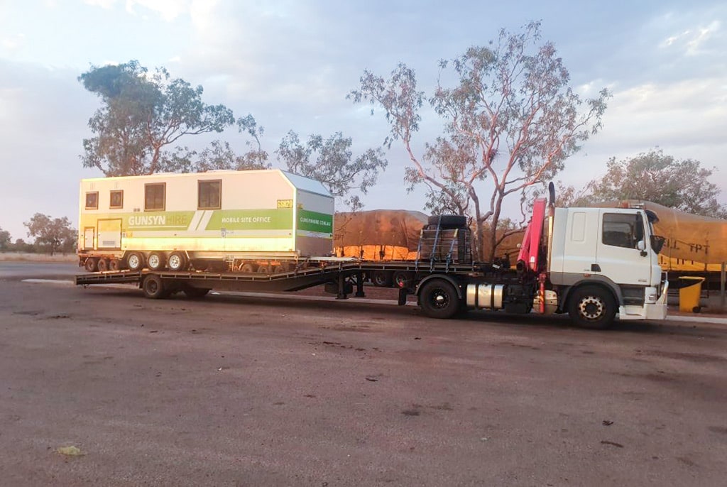 Unloading a new Gunsyn Hire Caravan for Barkley Homestead NT
