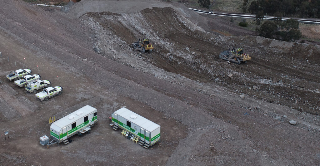 Drone shot of caravans provide by site Project Engineer.  