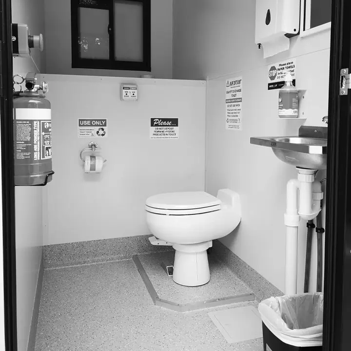 Features a toilet and skin