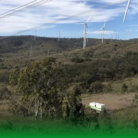 Mobile site caravan on a wind farm in remote Australia