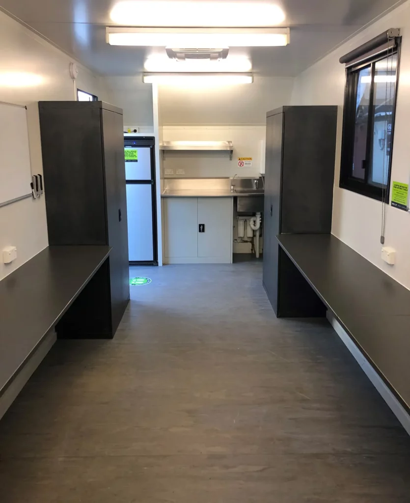 Kitchen are and storage cupboards